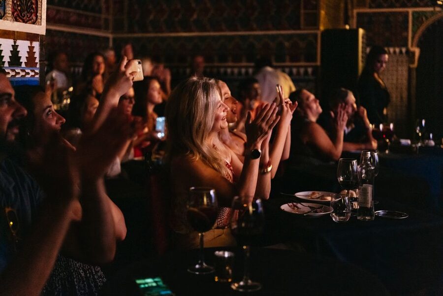 Madrid: Live Flamenco Show with Food and Drinks Options - Entering the Alhambra-inspired Torres Bermejas